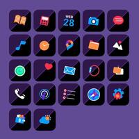 A set of interface icons, settings, clock, calendar, calculator, mail, messages, music, camera, notes, messengers, etc. in dark tones in flat style. vector