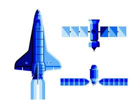 Set of illustrations of spaceships, voyager, orbital station, orbital module. vector