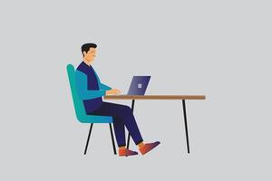 useing a laptob sit in a desk. vector