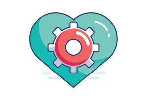 Heart-shaped icon with a gear symbolizing passionate dedication to work. vector