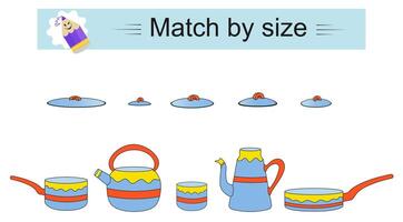 Puzzle game for kids. Match lid by size. vector