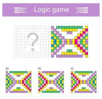 Logic game for children. IQ training test. Need to find the correct half of geometric shapes. Printable worksheet. Answer is C. vector