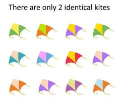 Game for kids. Need to find two identical kites. vector