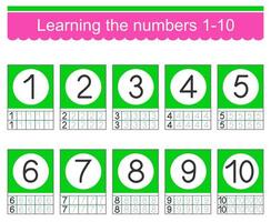 Learning the numbers 1-10. Trace the numbers. Educational material for kids. Printable worksheet vector