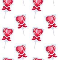 Sweet lollipop in the shape of heart. Valentine's Day seamless pattern for textile, wrapping paper, background. vector