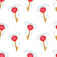 Golden key with bow and heart. Valentine's Day seamless pattern for textile, wrapping paper, background. vector