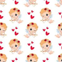 Cupid with bow and arrow. Charming cupid. Valentine's Day seamless pattern for textile, wrapping paper, background. vector
