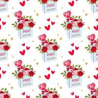 Post Office. Letterbox, red rose, lollipop. Seamless pattern for textile, wrapping paper, background. vector