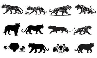 A versatile collection of tiger silhouette vectors for design projects.