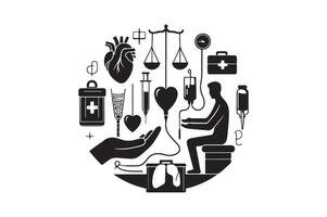 medical icon with a person sitting in a chair with a heart, a stethoscope, a vector
