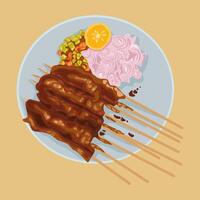 A plate with meat and vegetables on skewers vector