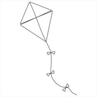 Kite drawing in one continuous line isolated sketch illustration vector