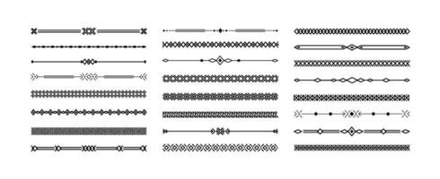 Decorative geometric line borders. Elegant ornamental dividers and ornamental border decor. Vintage line separators with geometric patterns set vector