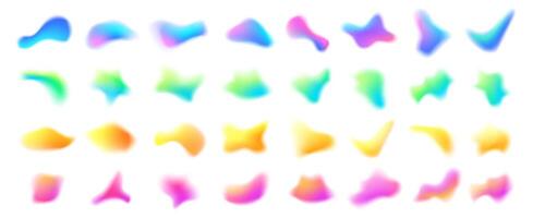 Blurred gradient shape. Gradient mesh colorful liquid blobs, 3D fluid blur spot and dynamic color glow. Abstract blob shapes with smooth blended colors isolated set vector