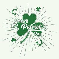 St. Patrick's Day Greeting Lettering Design With Shamrock Sun Burst. vector