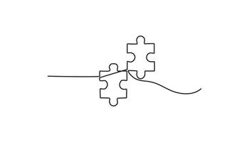 jigsaw puzzle continuous one line drawing group pieces vector