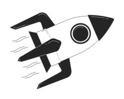 Flying spaceship doodle linear object. Outer space exploration vehicle. Travelling by rocket in cosmos 2D outline clip art drawing isolated on white. Hand drawn sketch illustration vector