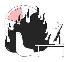 Office workplace with burning clock doodle linear object. Deadline term ending. Corporate business tasks 2D outline clip art drawing isolated on white. Hand drawn sketch illustration vector