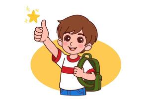 Little boy smiling and raising thumb up. Flat illustrations isolated on white background. vector
