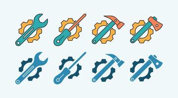 Gear and tools modern icon illustration set with two variations vector
