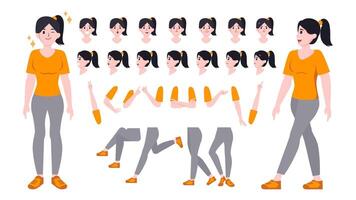 Set of character a young woman in casual wear. Girl with various poses and gestures. Motion graphics or animation ready. illustration in a flat style vector