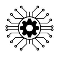 Mechanical gear icon with electronic circuit connections. vector