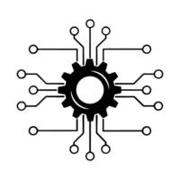 black and white gear with circuit lines vector