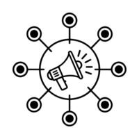 Communication strategy graphic - megaphone in a connected network. vector