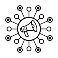 Marketing network icon with megaphone and dotted links. vector