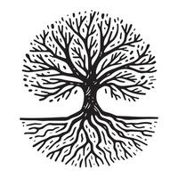 a black and white drawing of a tree with roots vector