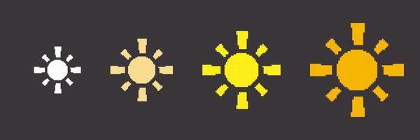 Sun Icons in Pixel Art Style. Various Sun Shapes and Gradient Colors in Retro Pixelated Format. Nostalgic Design. Isolated Illustration vector