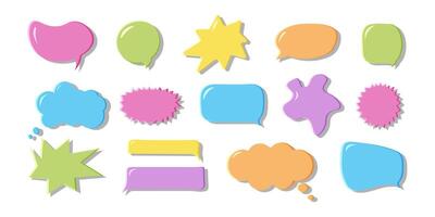 Speech Bubble Set in Cartoon Style. Multicolored Chat Balloon with Shadow. Cute Frame speech bubble Collection.Blocks for Text Box Different Shapes. Dialogue Set in Style. Illustration. vector