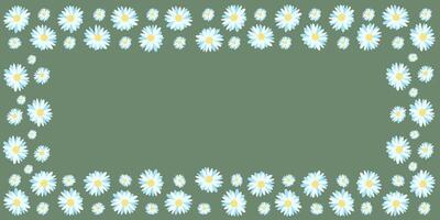 Spring Background with Chamomile in Flat Style on Green Background. Simple Design with Spring Flowers Daisy. Floral Print with White Flowers. Concept for Fashion Border, Banner, Poster. vector