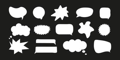 Simple Speech Bubble Set Shape on Black Background. White Chat Balloon. Cute Frame speech bubble Collection.Blocks for Text Box Different Shapes. Dialogue Set in Style. Illustration. vector