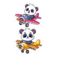 Panda becomes an airplane pilot, package design vector