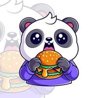 Panda eats burger very greedily vector