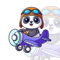 Panda becomes an airplane pilot vector