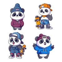 Panda playing skateboard, package design vector