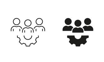 Workforce Line and Silhouette Icon. Manager Sign with Cog Wheel. Teamwork, Leader, Project Management Symbol. Editable Stroke. Isolated Illustration vector