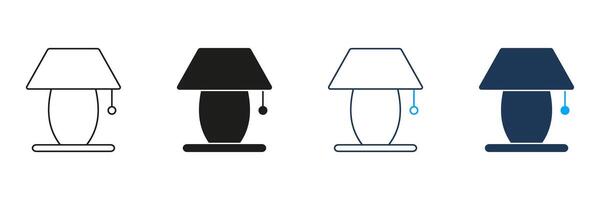 Table Lamp with Shade Line and Silhouette Icon Set. Bedside Lighting Symbol. Home Lighting with Switch. Editable Stroke. Isolated Illustration vector