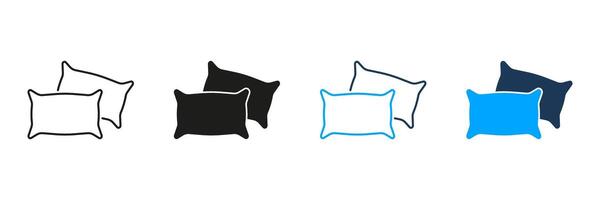 Two Pillows Line and Silhouette Icon Set. Soft Bedding for Sleep Symbol. Comfortable Headrests for Bedtime. Sleep Accessories for Bed. Editable Stroke. Isolated Illustration vector