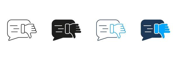 Negative Review, Bad Feedback Line and Silhouette Icon Set. Thumb Down With Speech Bubble. Disappointed Customer Pictogram. Dislike Symbol. Editable Stroke. Isolated Illustration vector