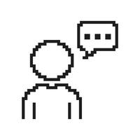 Pixelated Person with Speech Bubble Icon. Communication and Chat Symbol in Retro Style. Talking and Messaging Symbol. Isolated Illustration vector