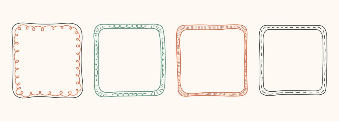 Whimsical line borders with doodle squares, ribbons. Hand Drawn frame set for birthday, wedding Invitations, christmas, menu, photo. Coquette vintage minimal elements in trendy line art style.