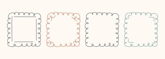 Hand Drawn frame set with doodle squares, ribbons. Whimsical line borders for birthday, wedding Invitations, christmas, menu, photo. Coquette vintage minimal elements in trendy line art style. vector