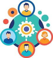 Cohesive Teamwork Symbol People and Gear Signifying Shared Goals and Collective Progress, Unity Circle vector