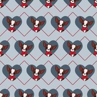 Cute chihuahua in heart seamless pattern on grey-blue background vector