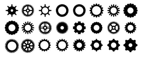 Gears shapes line icons. Flat machine gear icon. Wheel cogwheel . Simple outline isolated elements. Black gear. vector
