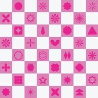 Retro futuristic Y2K Geometric Shapes Checkerboard Seamless Pattern Background. Postmodern Brutalism pink and white bright and funky abstract wallpaper design vector