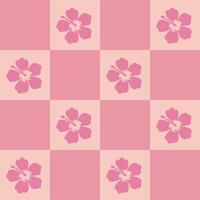 Abstract floral tropical hawaiin checkerboard seamless pattern background with hibiscus flower. AAPi background, modern creative print vector